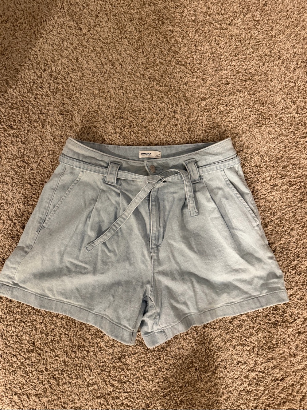 Sonoma Light Blue High-Waist Tie-Belt Shorts